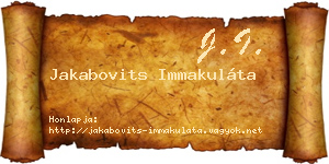 Jakabovits Immakuláta névjegykártya